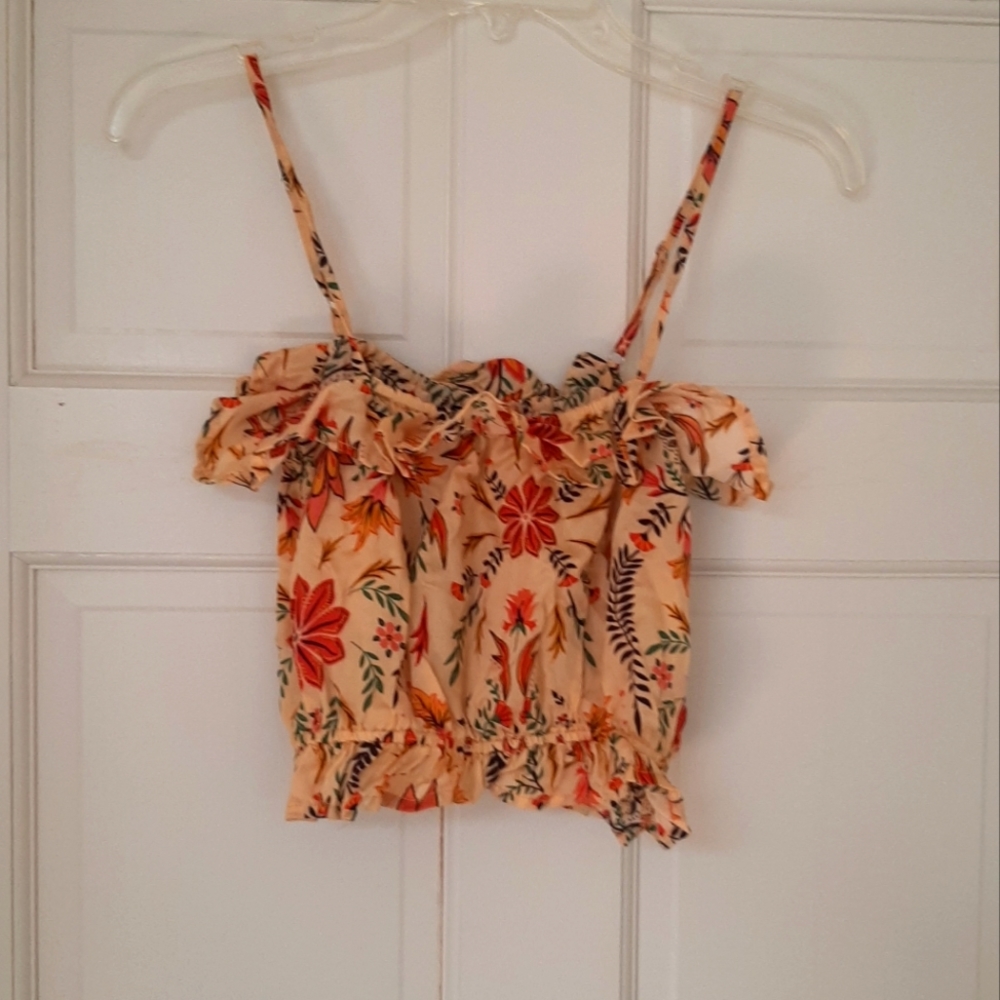 TAMGA eco-friendly ruffle crop top yellow S